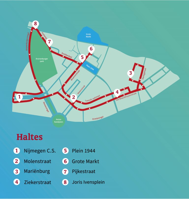 kijk op nijmegen.nl/stadshopper voor de uitgeschreven bushaltes.